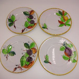 4 Vintage Italian Plates 7" Fruit Berries Grey Yellow Set MBD Italy